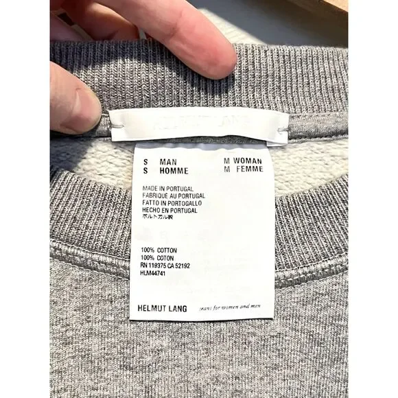 Helmut Lang Grey Monogram Crewneck Sweatshirt Unisex Women's Size M - Picture 5 of 6